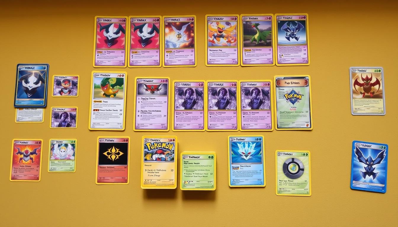 Aufbau eines Pokémon VMAX Decks mit verschiedenen Karten