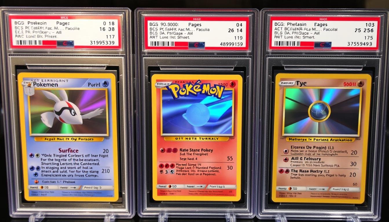 BGS bewertete Pokémon Karten mit detaillierten Teilbewertungen in transparenten Schutzhüllen