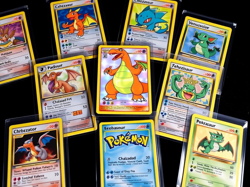 Base Set Pokémon Karten mit dem ikonischen Glurak als Highlight
