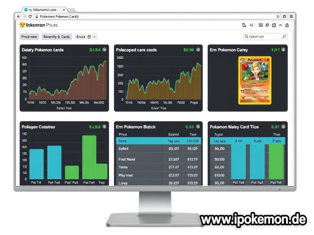 Bildschirm mit Marktanalyse-Tools für fehlerhafte Pokémon Karten