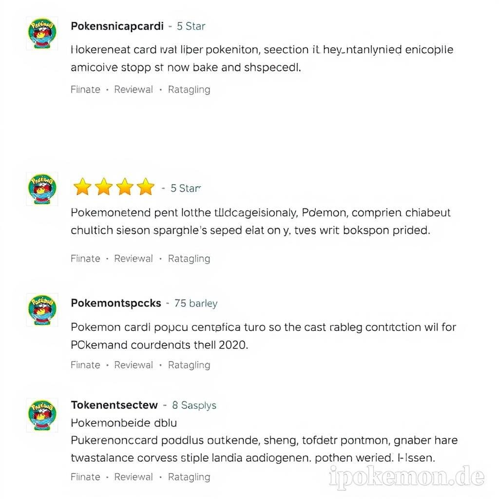 Bildschirm mit positiven Kundenbewertungen für einen Pokémon Karten Shop