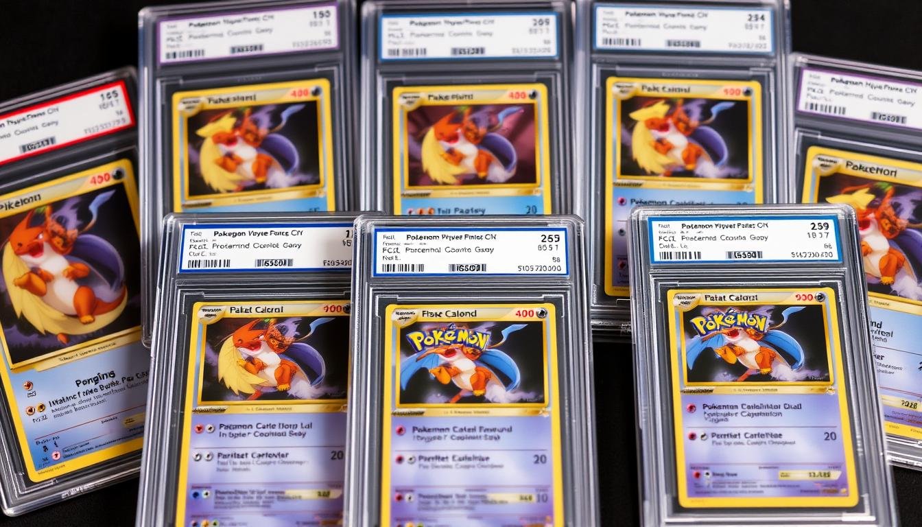 CGC bewertete Pokémon Karten in blauen Labels mit verschiedenen Bewertungsstufen