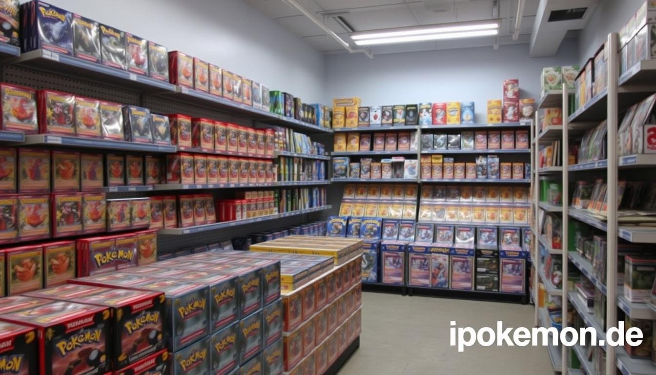 Cards & Toys Großhandelsbereich mit Pokémon Displays und Booster Boxen