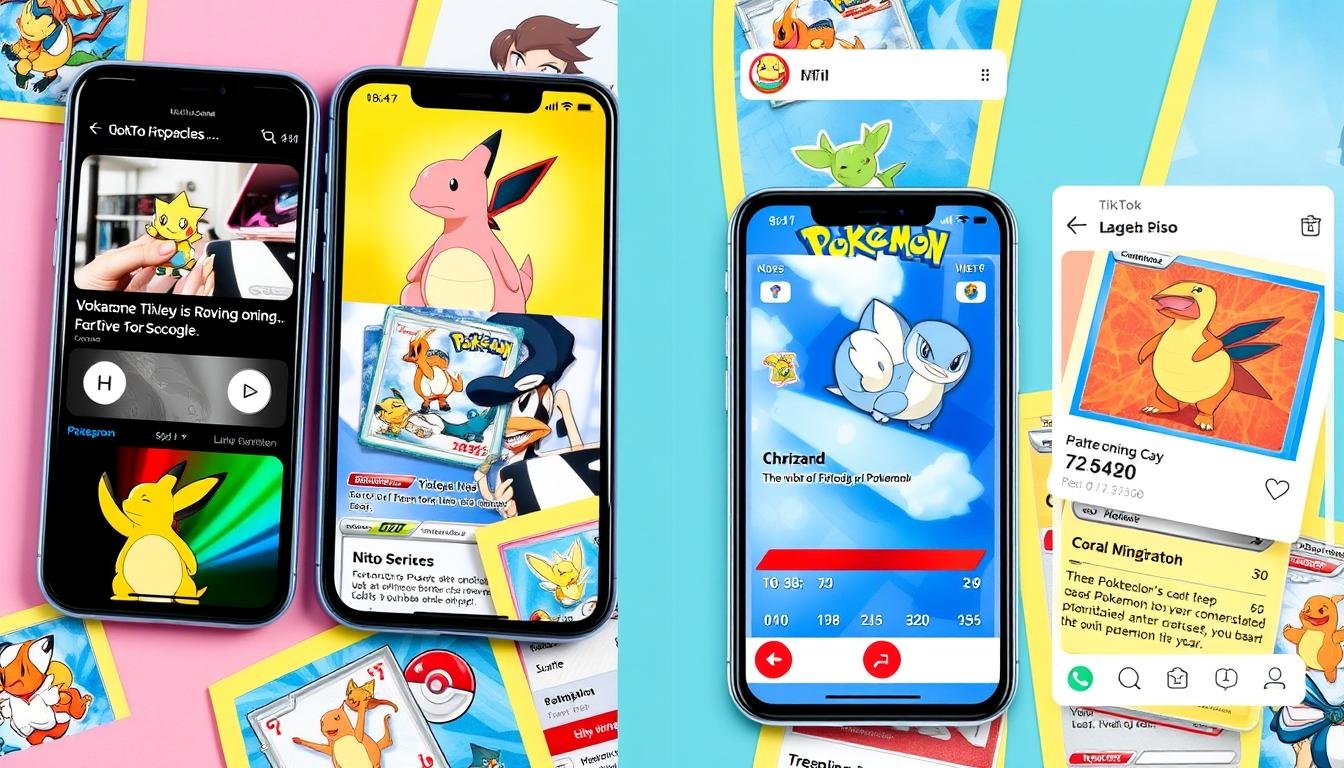 Collage von viralen Pokémon Karten TikTok und Instagram Posts