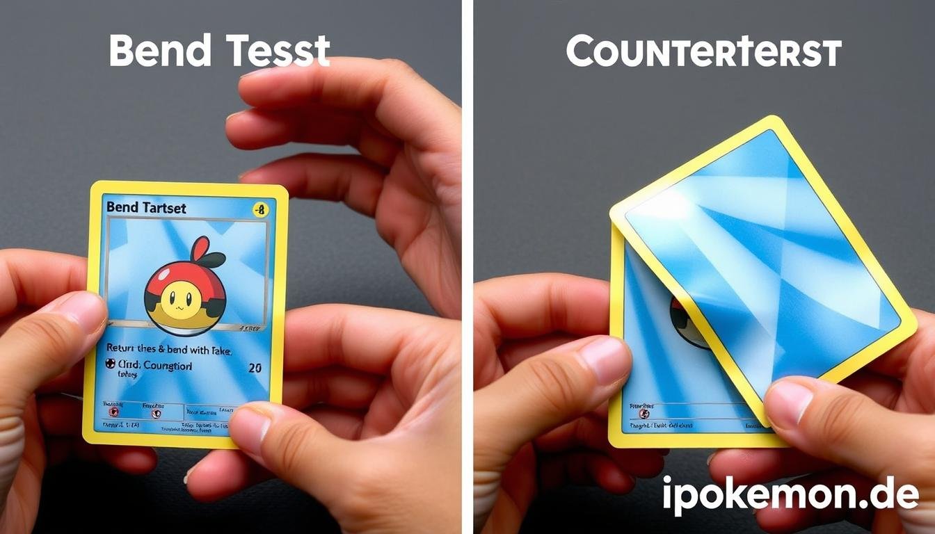 Demonstration des Biegetests bei Pokémon Karten
