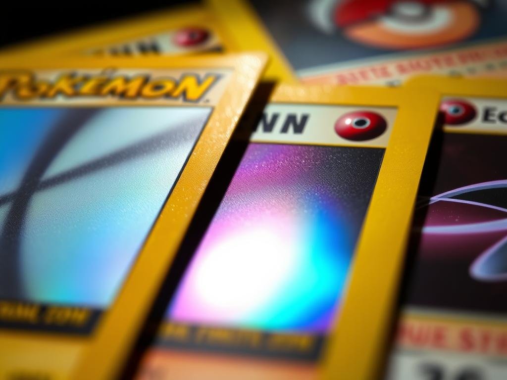 Detailaufnahme von Sicherheitsmerkmalen auf Pokémon Karten Detailaufnahme von Sicherheitsmerkmalen auf Pokémon Karten