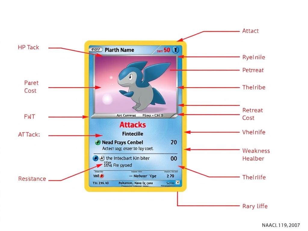 Detaillierte Anatomie einer Pokémon TCG Karte mit Beschriftungen