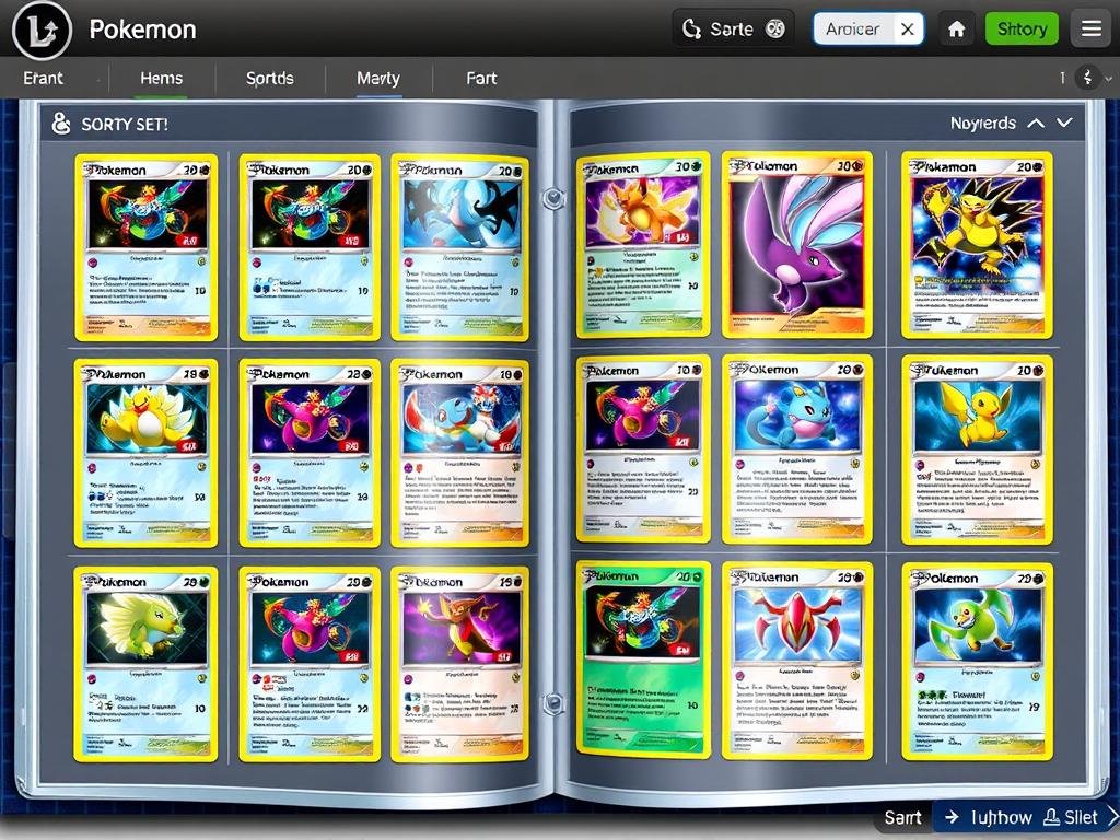 Digitale Pokémon TCG Kartensammlung mit seltenen Karten in einem virtuellen Album