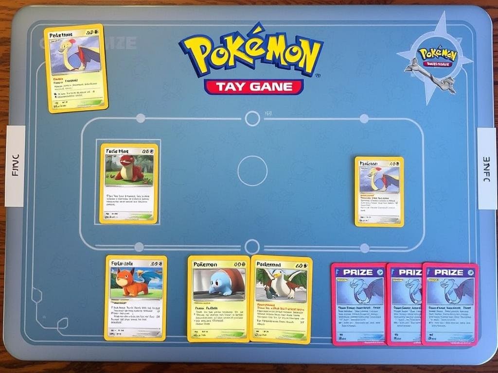 Ein Pokémon TCG Spielfeld mit ausgelegten Karten