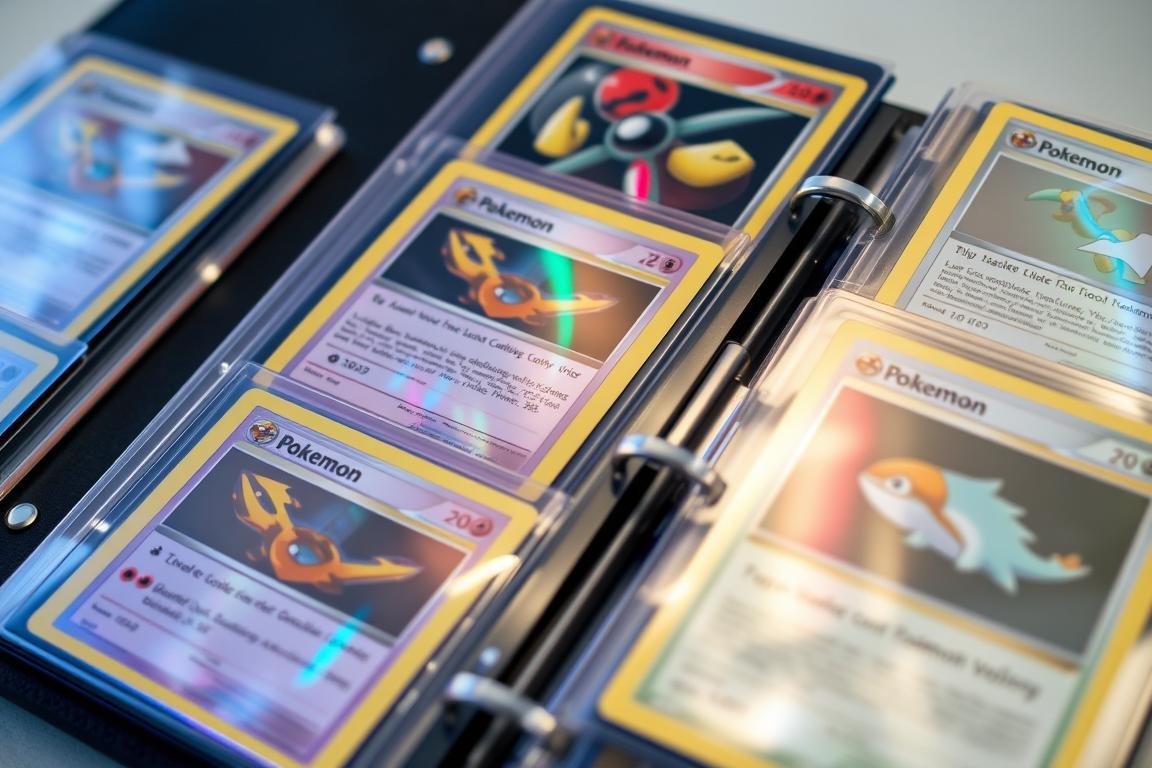 Eine Sammlung von Pokémon Karten in Schutzhüllen in einem speziellen Sammelalbum