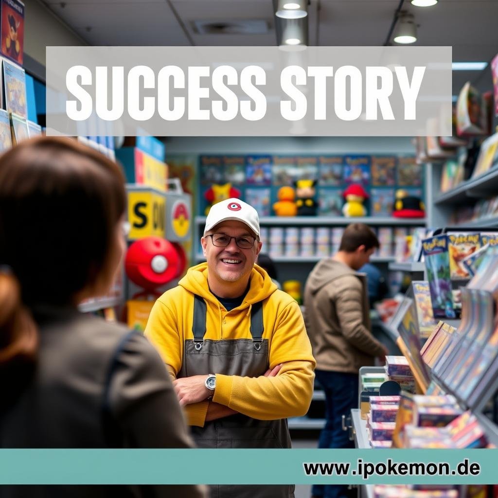 Erfolgreicher Pokémon Karten Händler in seinem Geschäft