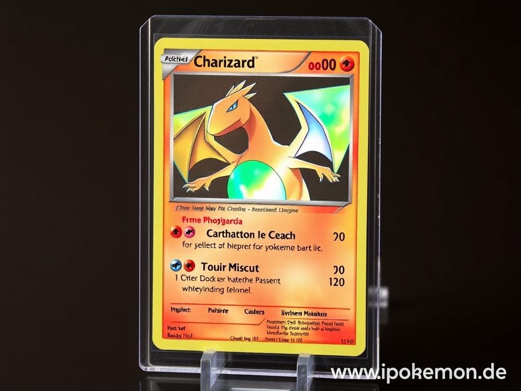 Fehlgeschnittenes Glurak Holo aus dem Base Set mit deutlich sichtbarem Schnittfehler