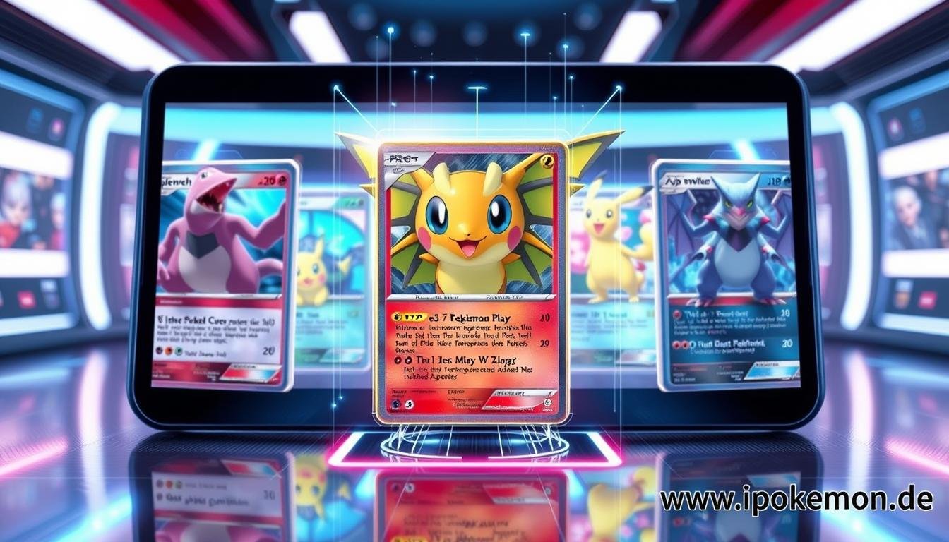 Futuristische Darstellung von Pokémon Karten mit AR-Technologie
