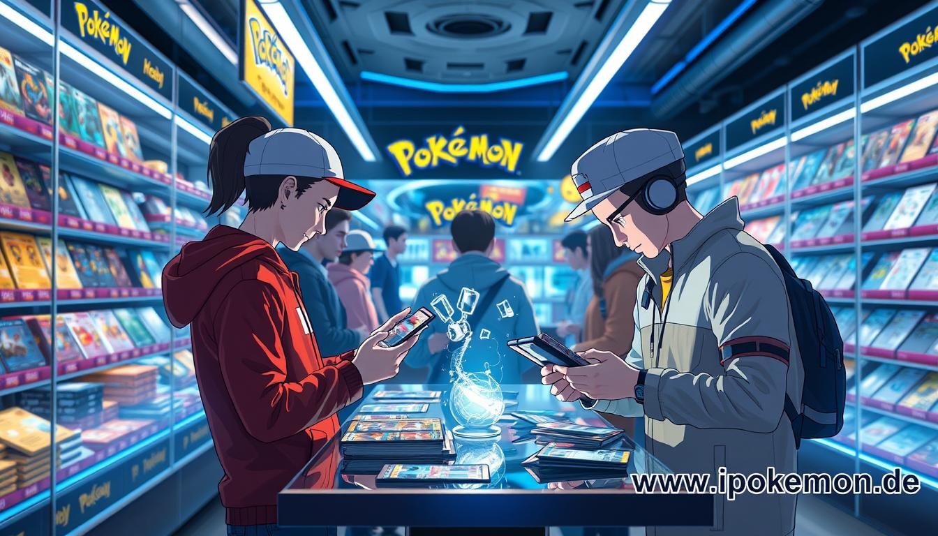 Futuristische Vision der Pokémon Karten Sammelwelt mit physischen und digitalen Elementen