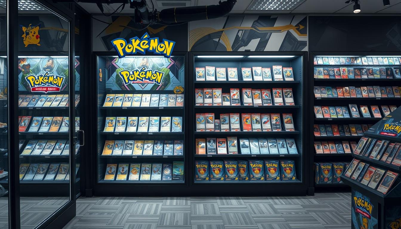 Gebrandetes Pokémon Karten Display für einen Shop