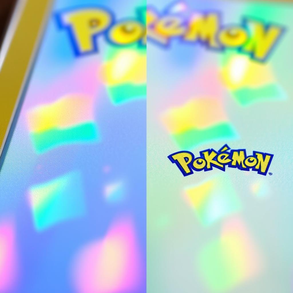 Gefälschte holographische Pokémon Karte mit falschen Farbmustern Gefälschte holographische Pokémon Karte mit falschen Farbmustern