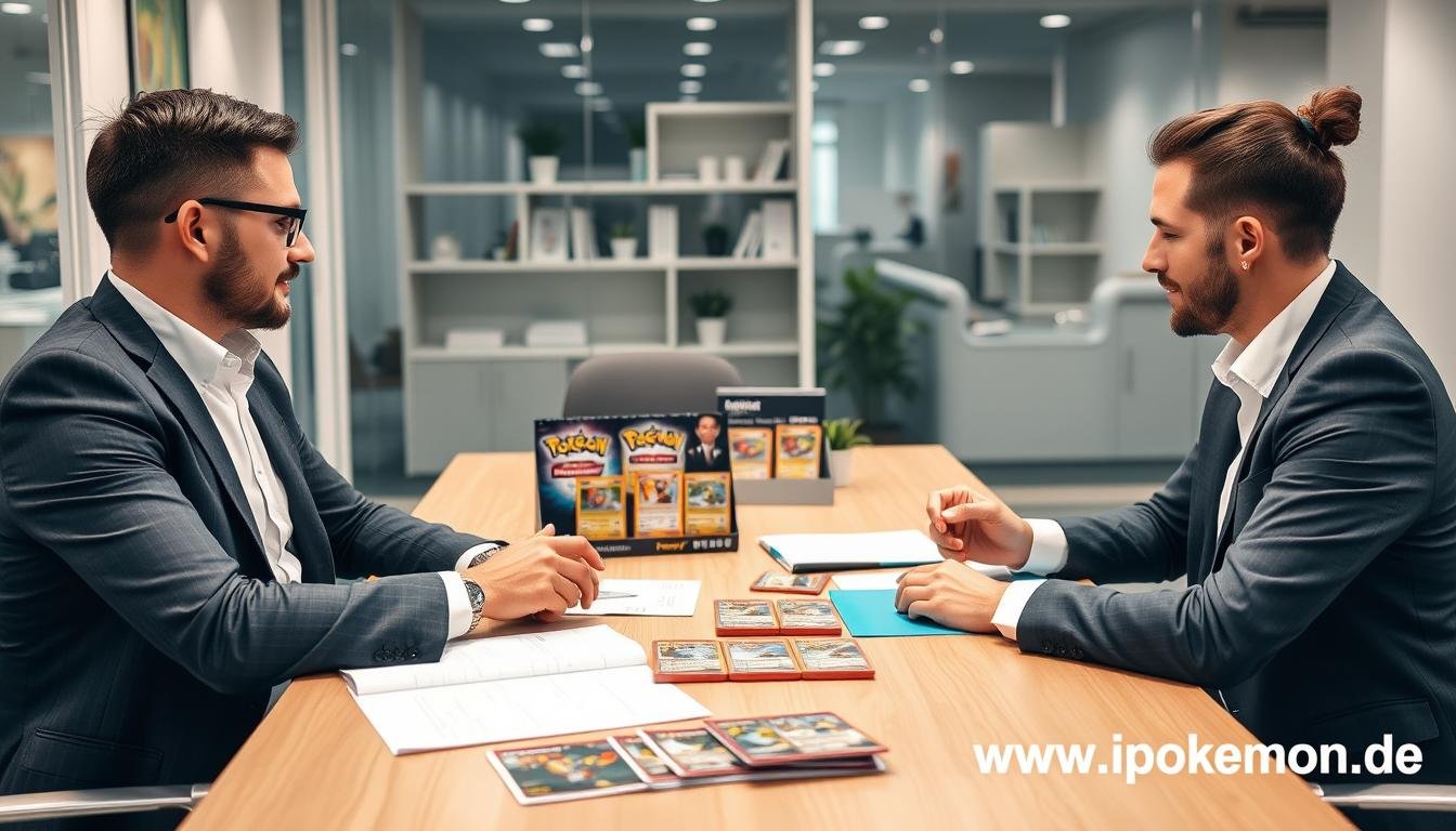 Geschäftspartner beim Abschluss eines Pokémon Karten Großhandelsdeals