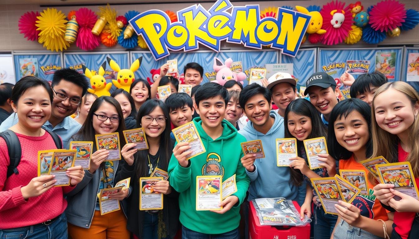 Glückliche Teilnehmer bei einem Pokémon Karten Box Opening Event