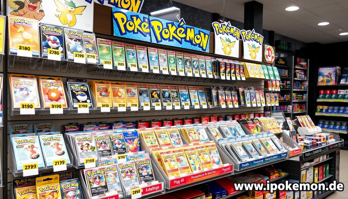 Gut sortiertes Pokémon Karten Display in einem Fachgeschäft