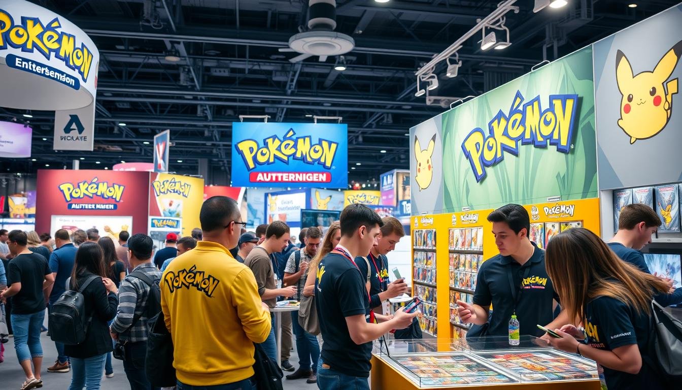 Interaktiver Pokémon Karten Stand mit Besuchern