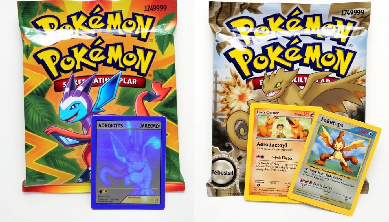 Jungle und Fossil Pokémon Karten Erweiterungen im Vergleich