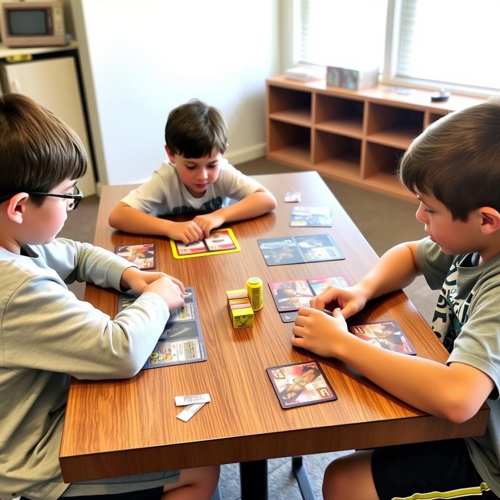 Kinder spielen aktiv mit ihren Pokémon TCG Decks