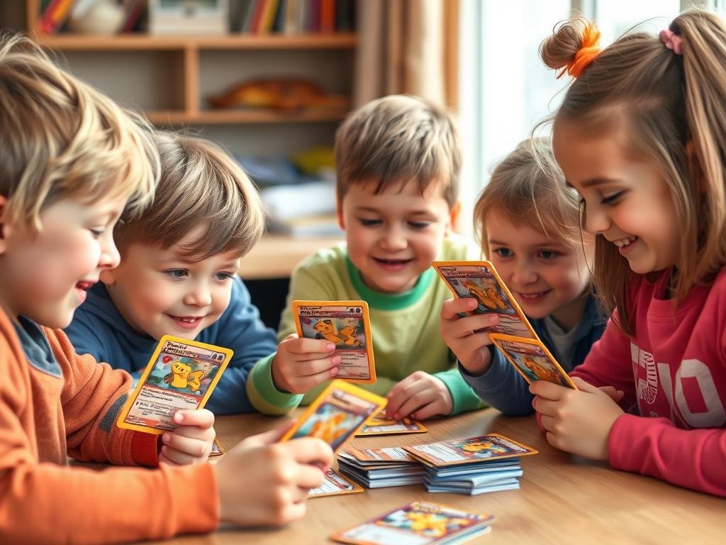 Kinder spielen mit deutschen Pokémon Karten