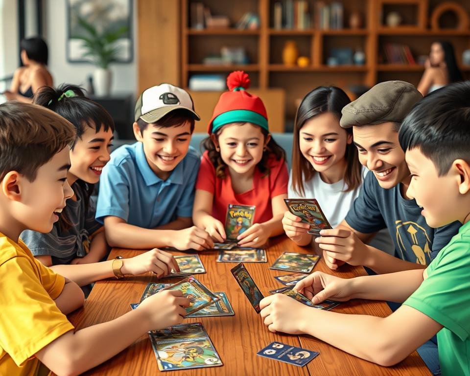 Kinder und Erwachsene spielen gemeinsam Pokémon TCG
