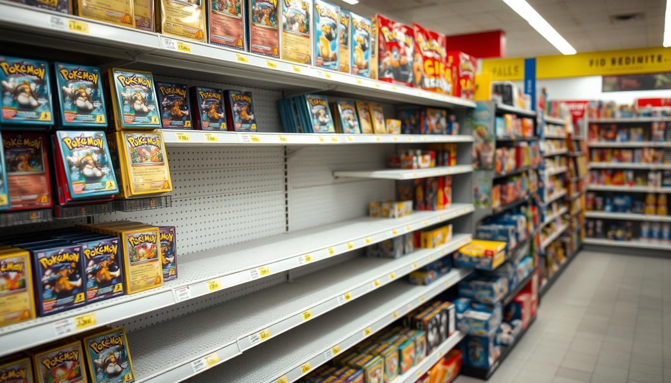 Leere Regale für Pokémon Karten während der Abschwungphase Mitte der 2000er Jahre