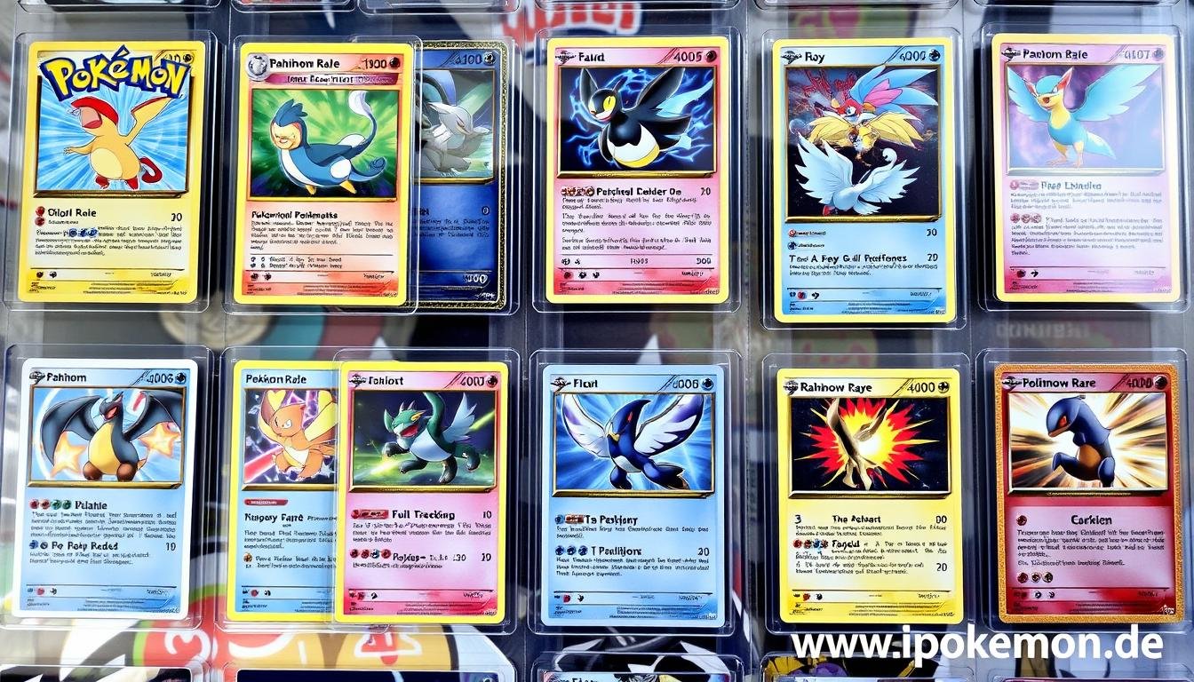 Moderne Pokémon Karten mit besonderem Sammlerwert, darunter Full Art und Rainbow Rare Karten