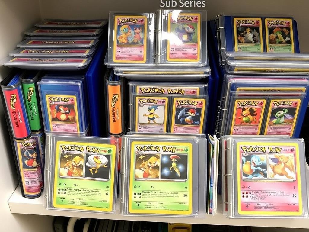 Nach Unterserien sortierte Pokémon Karten in Sammelordnern