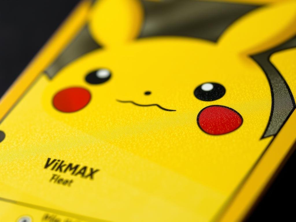 Nahaufnahme einer Pikachu VMAX Karte mit geprägter Oberfläche
