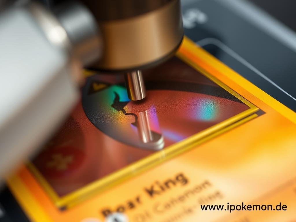 Nahaufnahme einer Pokémon Karte während der Bewertung