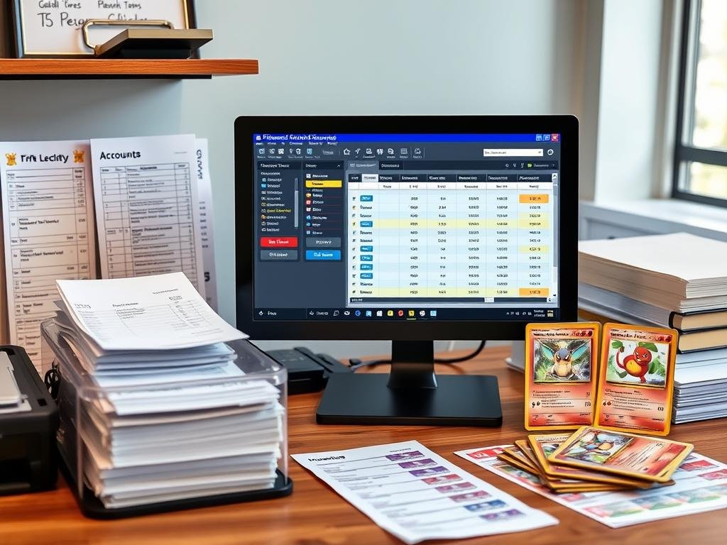 Ordentliche Buchführung mit Pokémon Karten Inventarliste und Belegen