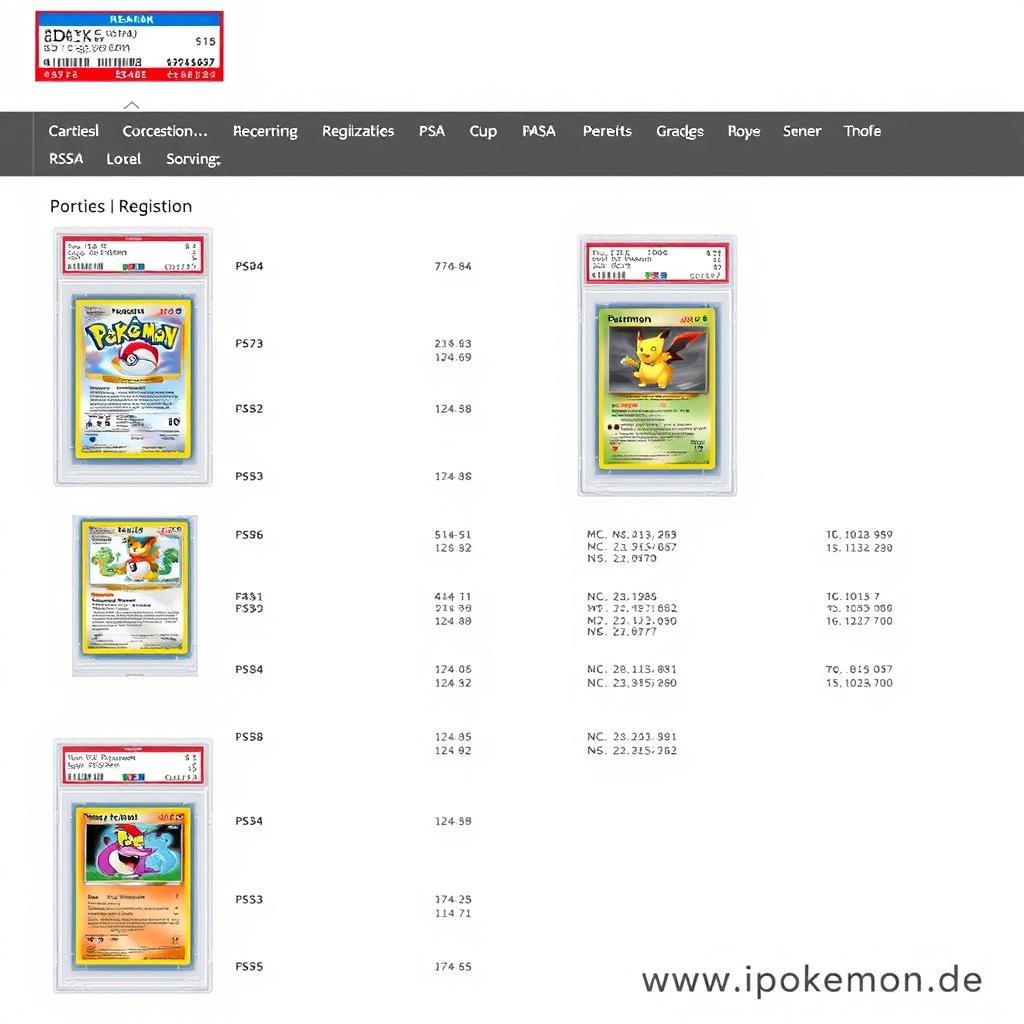 PSA-Registrierungsdatenbank für Pokémon Karten
