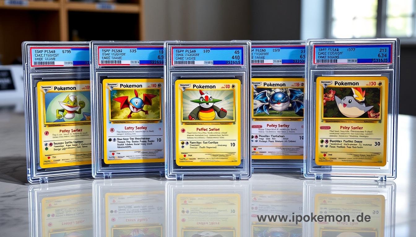 Perfekte PSA-10 bewertete Pokémon Karten in Schutzhüllen