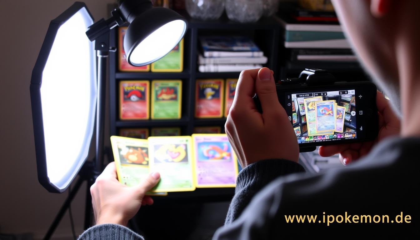 Person präsentiert ihre Pokémon Karten Sammlung in einem Social Media Video