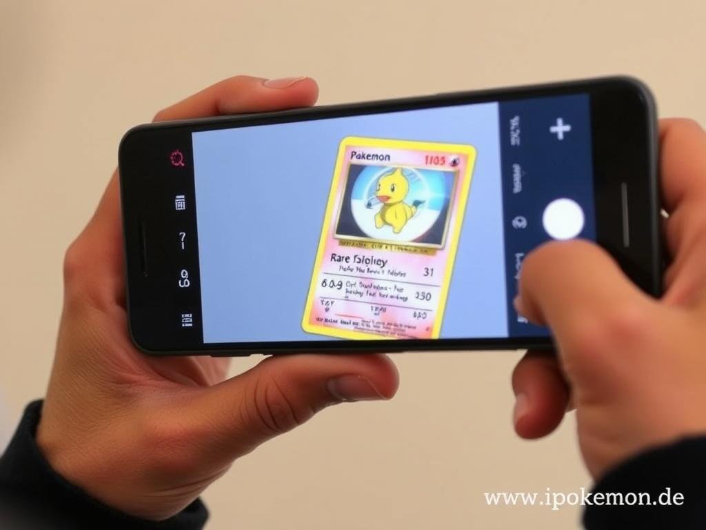 Person scannt Pokémon Karte mit Smartphone-App