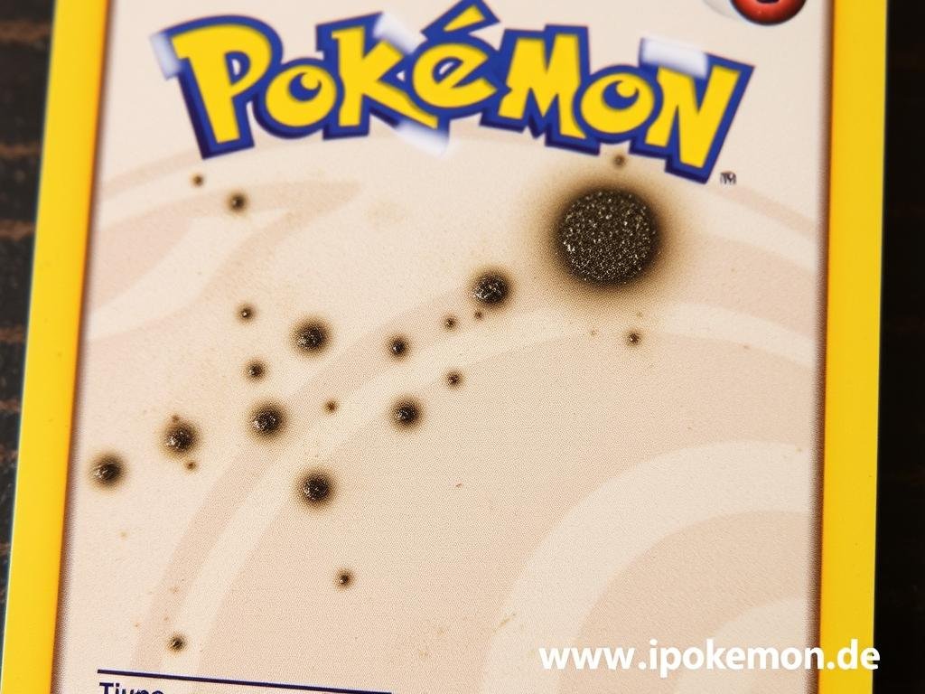 Pokémon Karte mit Schimmelflecken durch hohe Luftfeuchtigkeit
