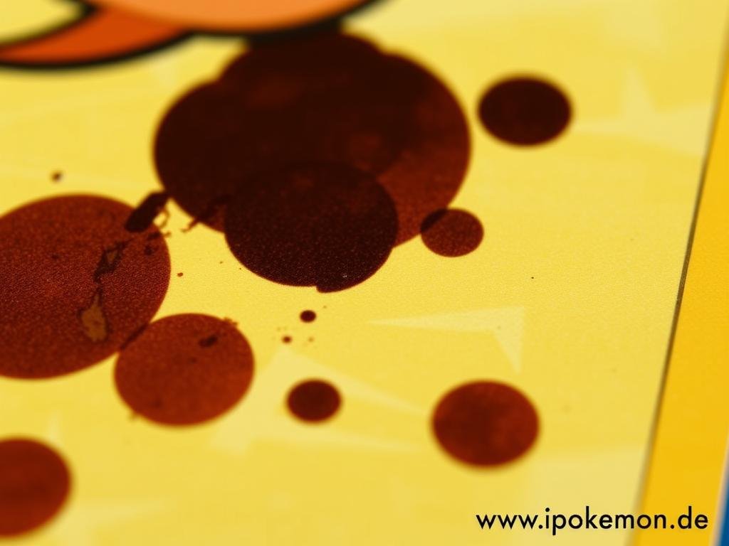 Pokémon Karte mit Tintenflecken und übermäßigem Farbauftrag