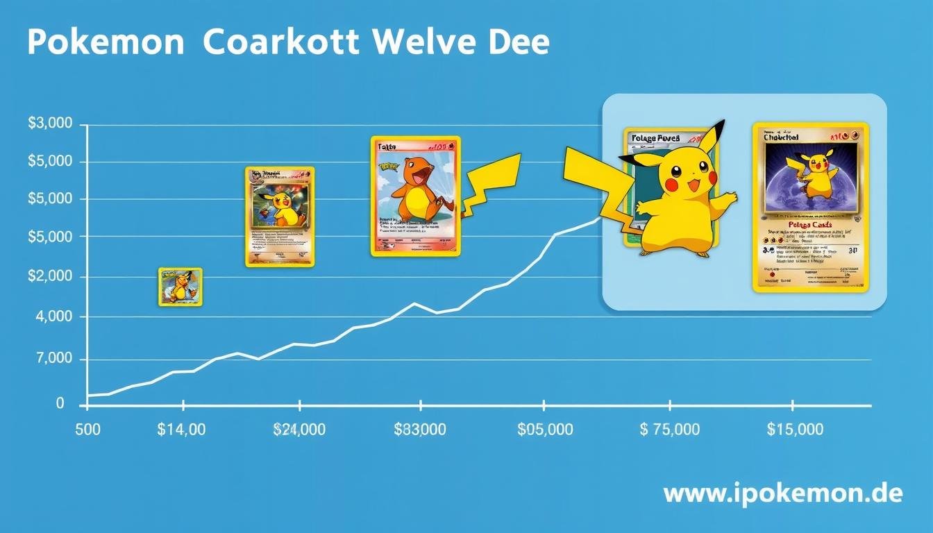 Pokémon Karten Marktanalyse mit steigenden Preisgrafiken und beliebten Sammelkarten