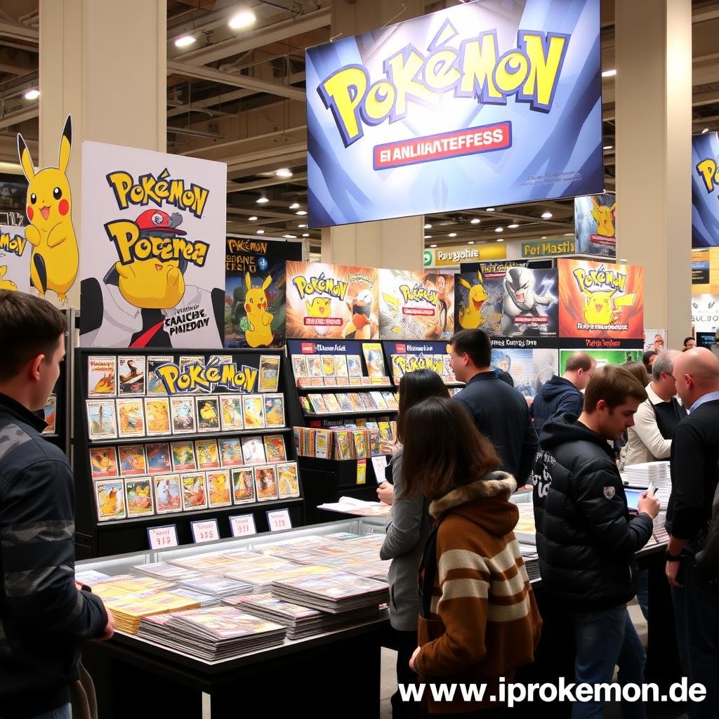 Pokémon Karten Verkaufsstand auf einer Convention mit vielen Besuchern