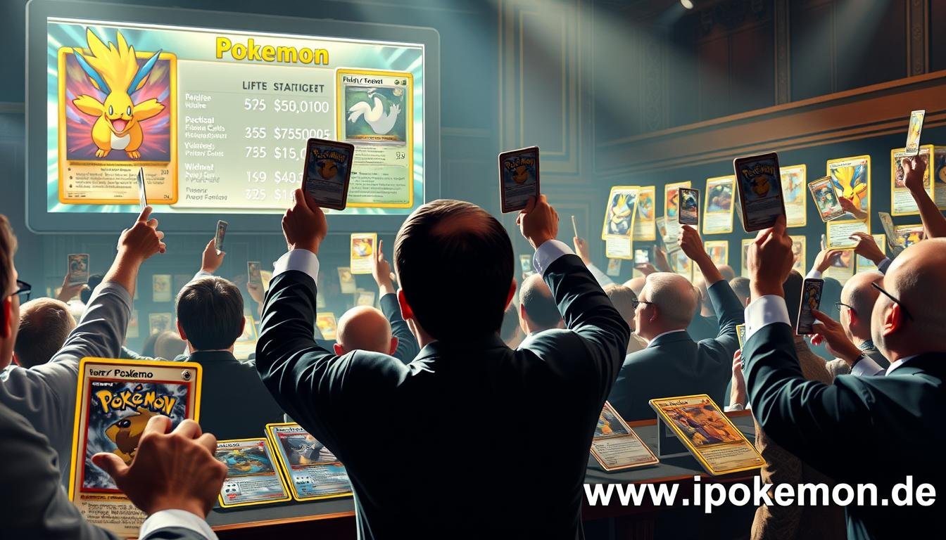 Pokémon Karten bei einer Auktion mit hohen Geboten