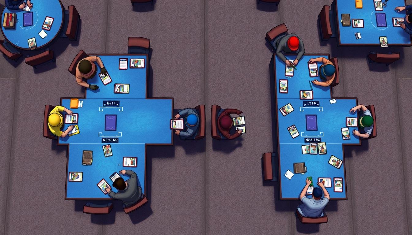 Pokémon TCG Turnier mit vielen Spielern an Tischen