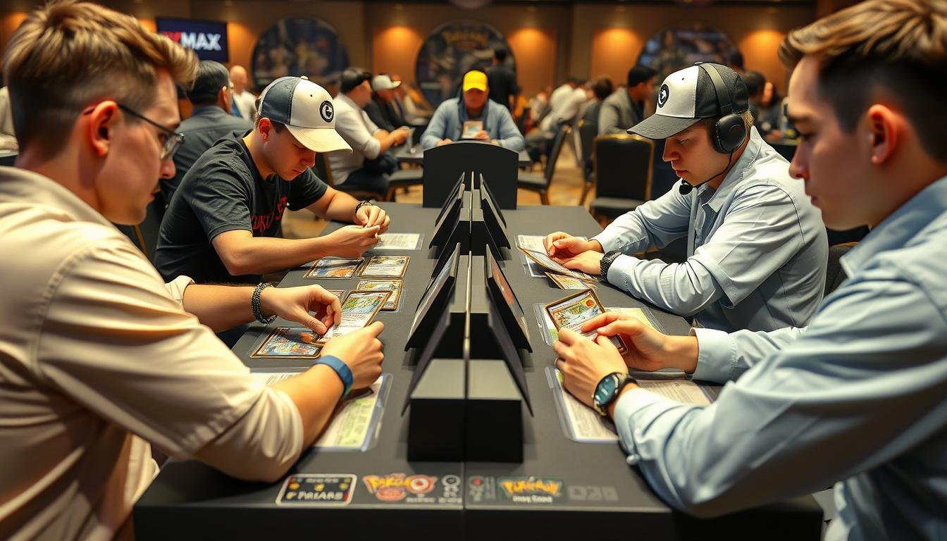 Pokémon Turnierspieler mit VMAX Karten in Aktion