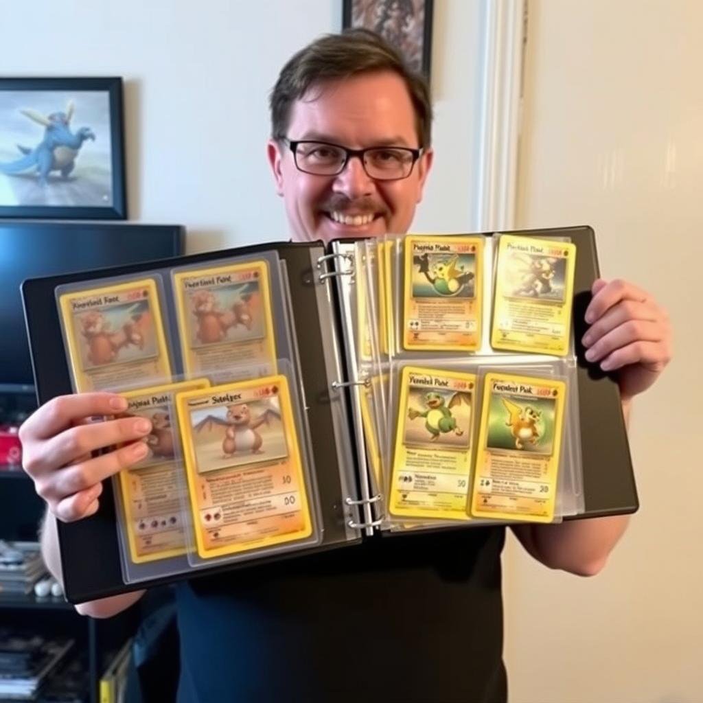 Sammler zeigt seine nach Pokédex-Nummern sortierte Sammlung