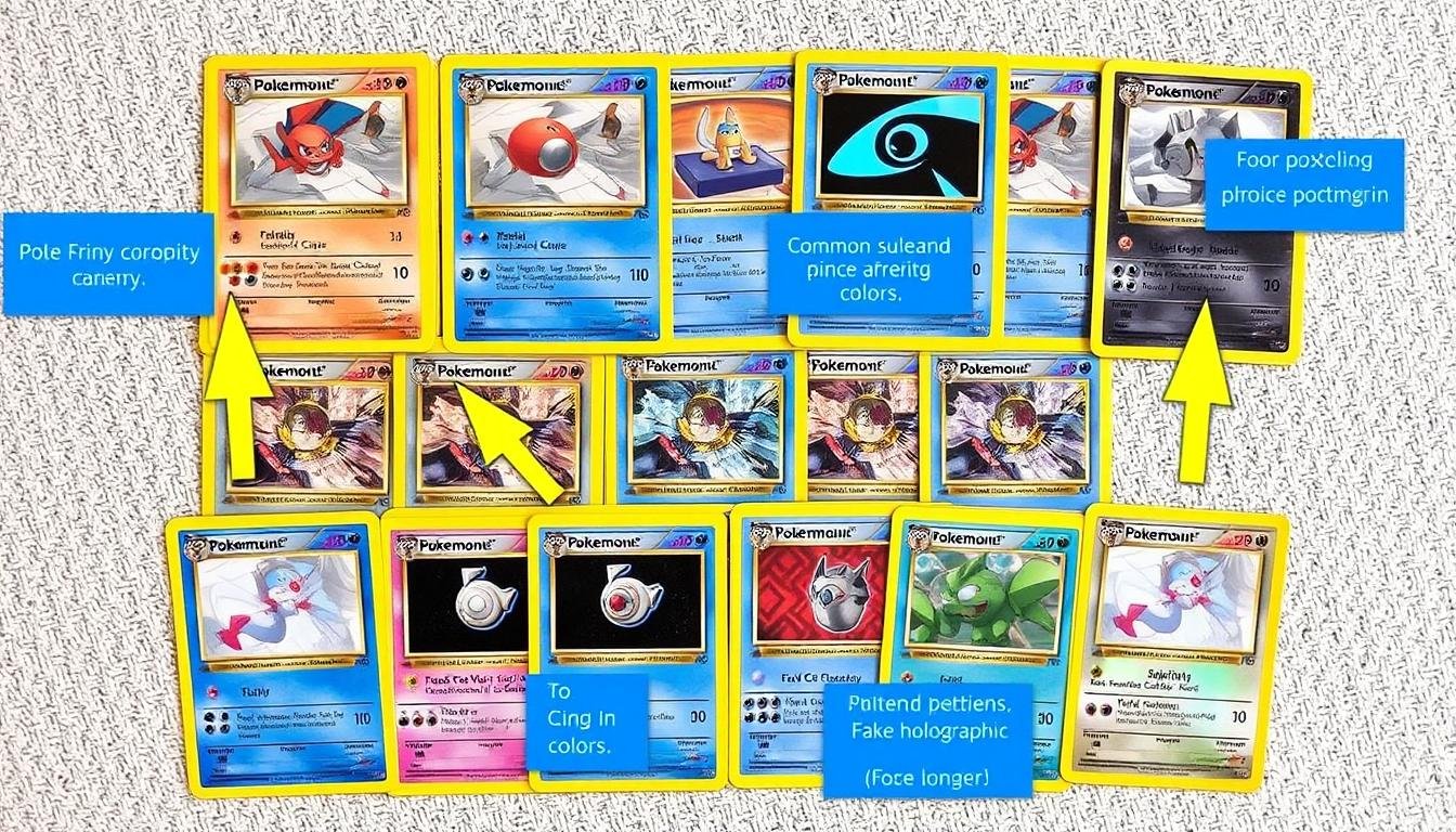 Sammlung gefälschter Pokémon Karten mit typischen Merkmalen Sammlung gefälschter Pokémon Karten mit typischen Merkmalen