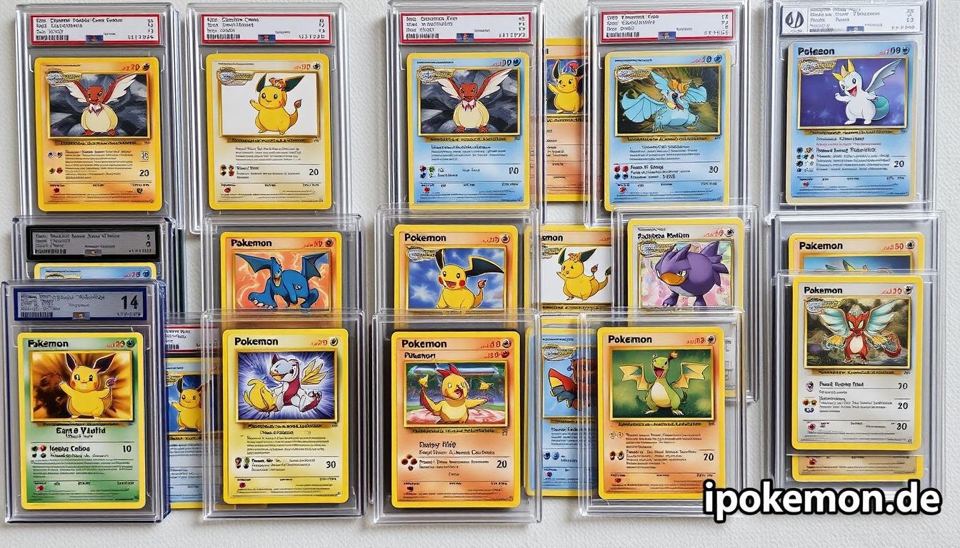 Sammlung von Erstausgaben verschiedener Pokémon Karten