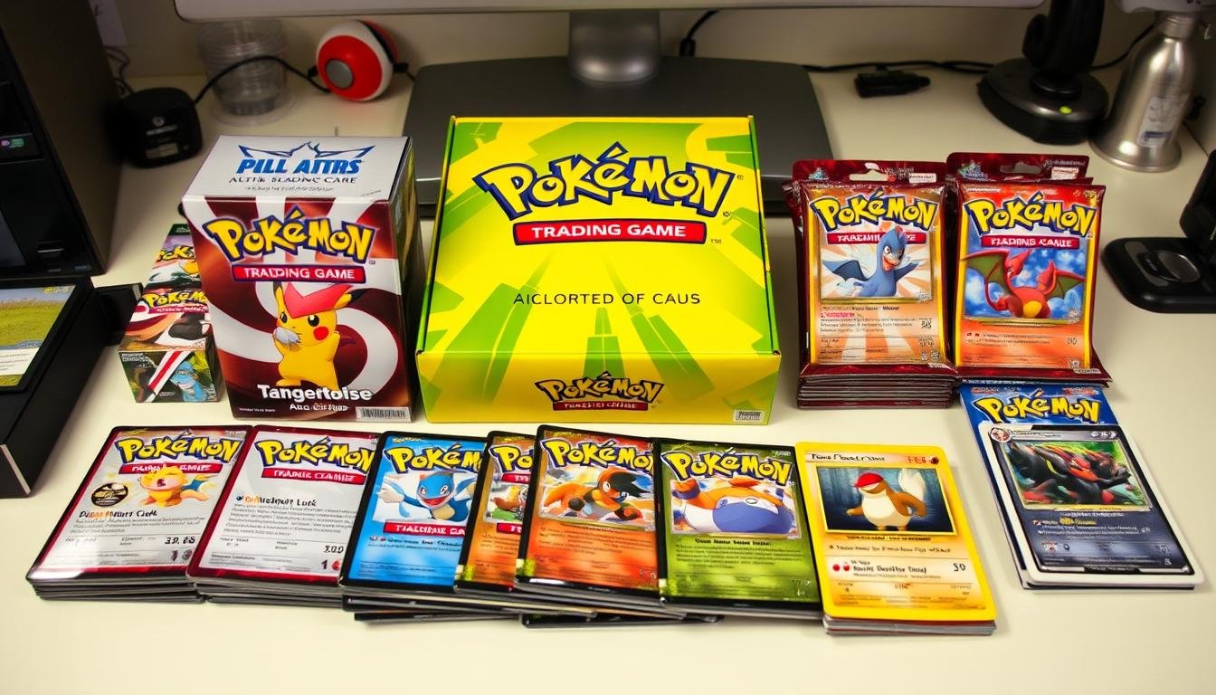 Sammlung von Pokémon Karten mit Display, Einzelpacks und seltenen Karten