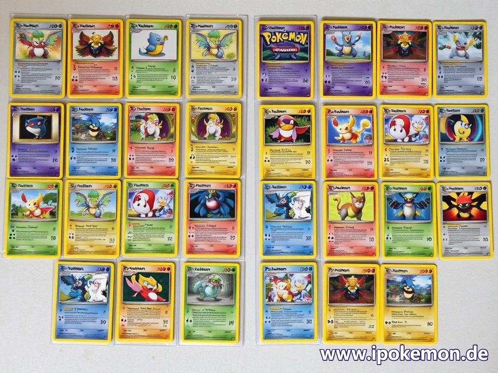 Sammlung von Referenzkarten verschiedener Pokémon Editionen für Vergleichszwecke